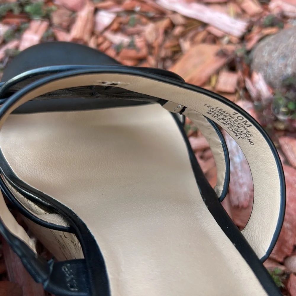 Antonio Melani Women’s size 10 Quinlynn Leather Platform Black Wedge Sandals